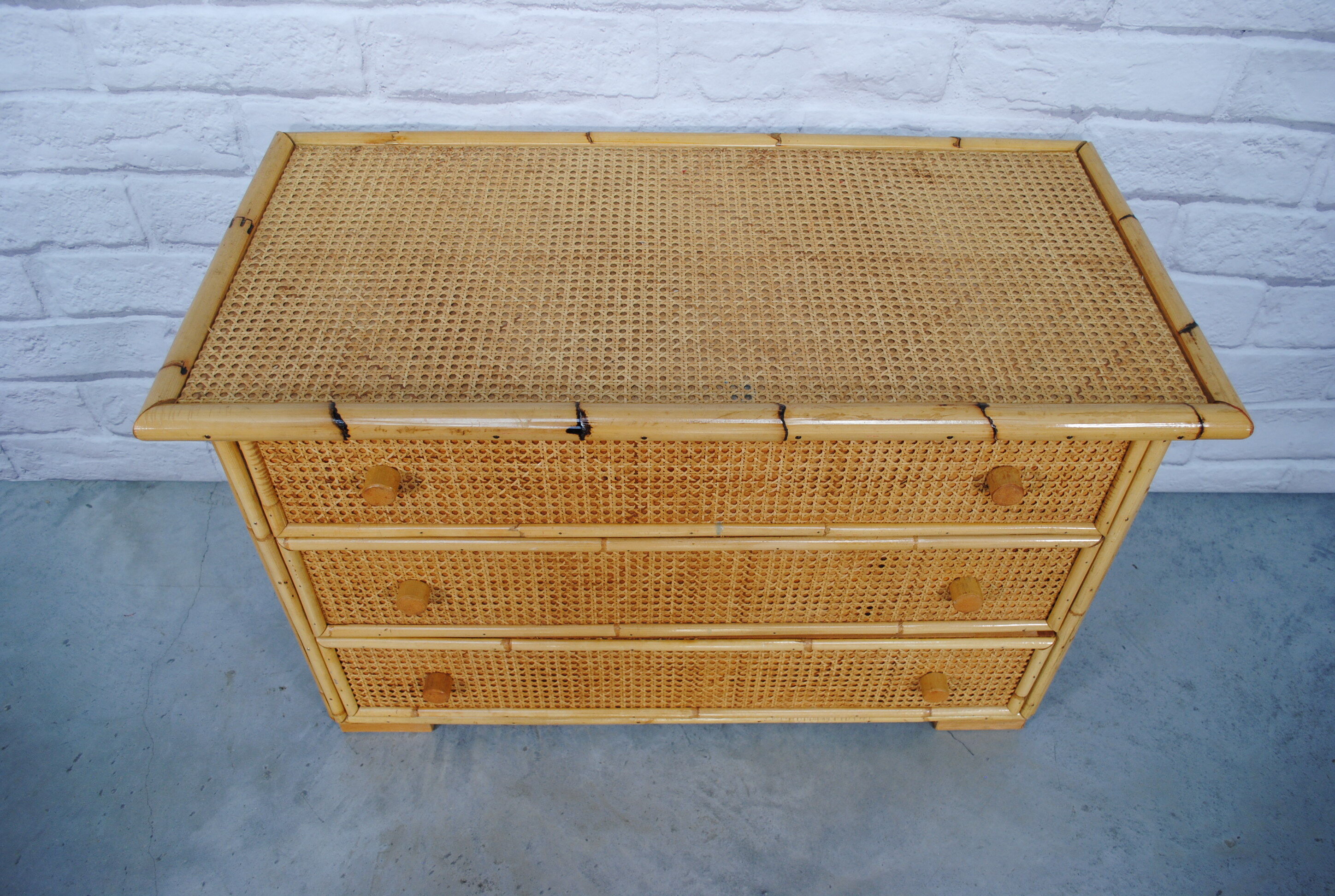 Chest of drawers bamboo and cannage, 1970s