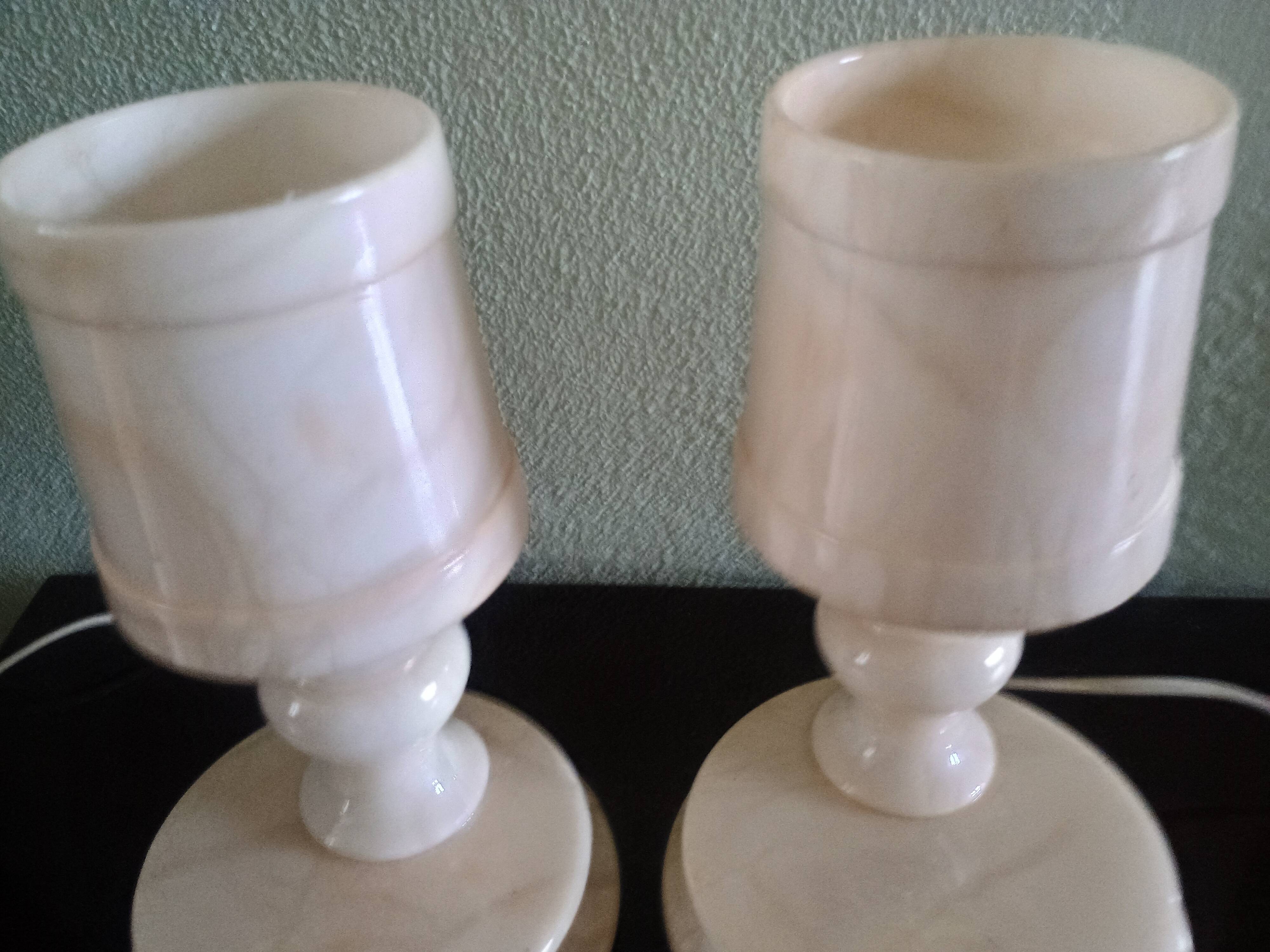 Pair - All-alabaster bedside lamps - vintage