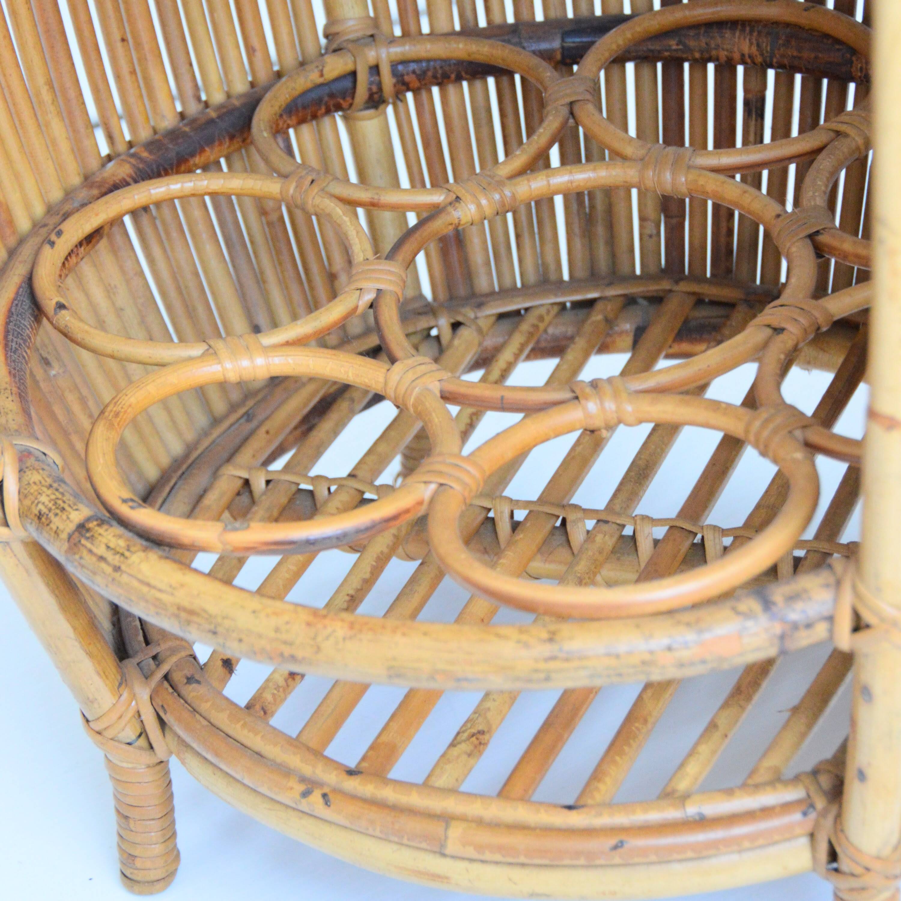 Small barrel-shaped bar cabinet in bamboo and rattan, Italy, 1960s