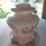 Abat-jour en verre blanc opaline vintage bords dentelés et fleurs roses