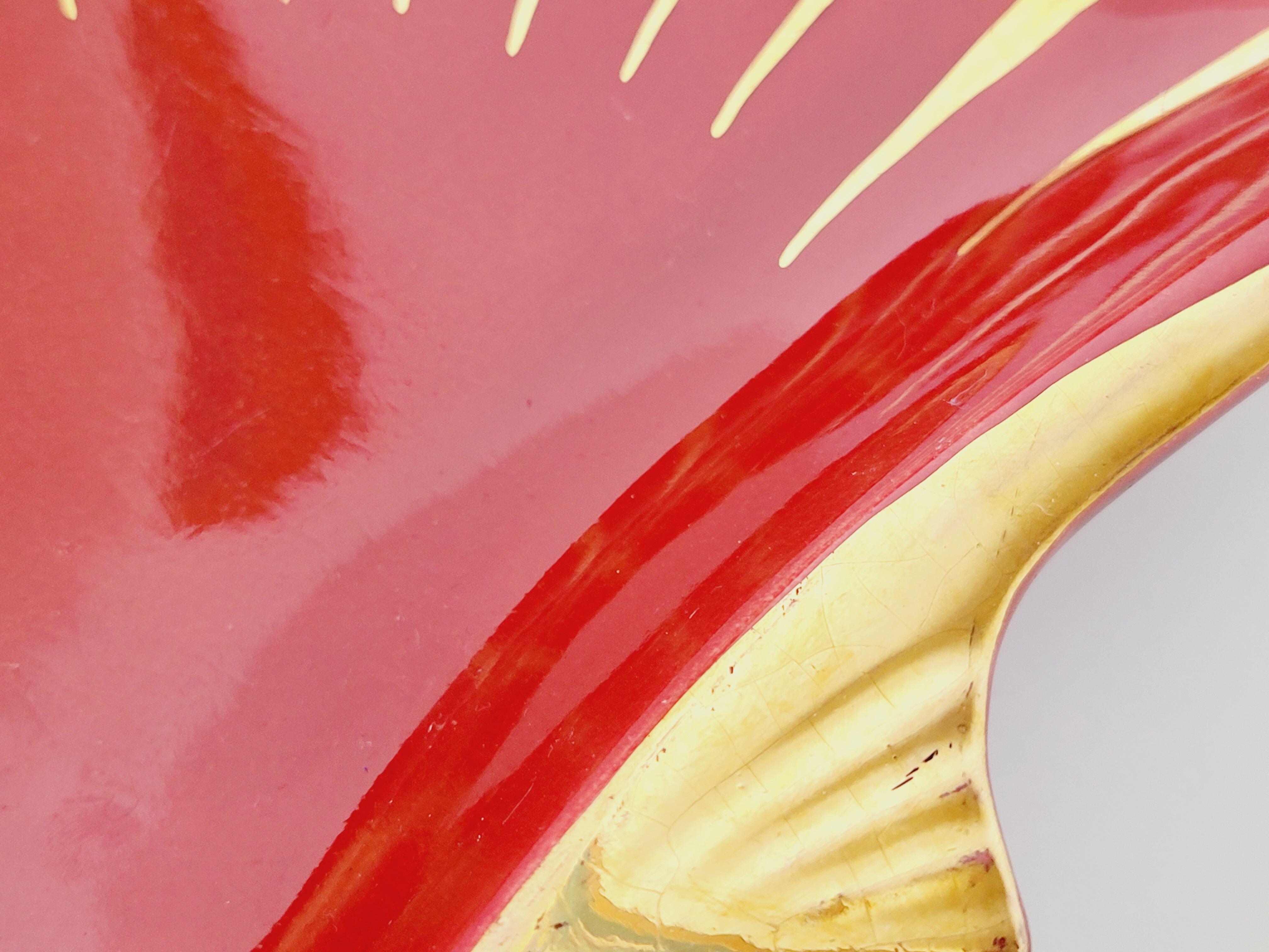 Proceram Aubagne service in red and gilded ceramic shell St Jacques 1950