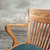 Antique office chair oak adjustable with green leather