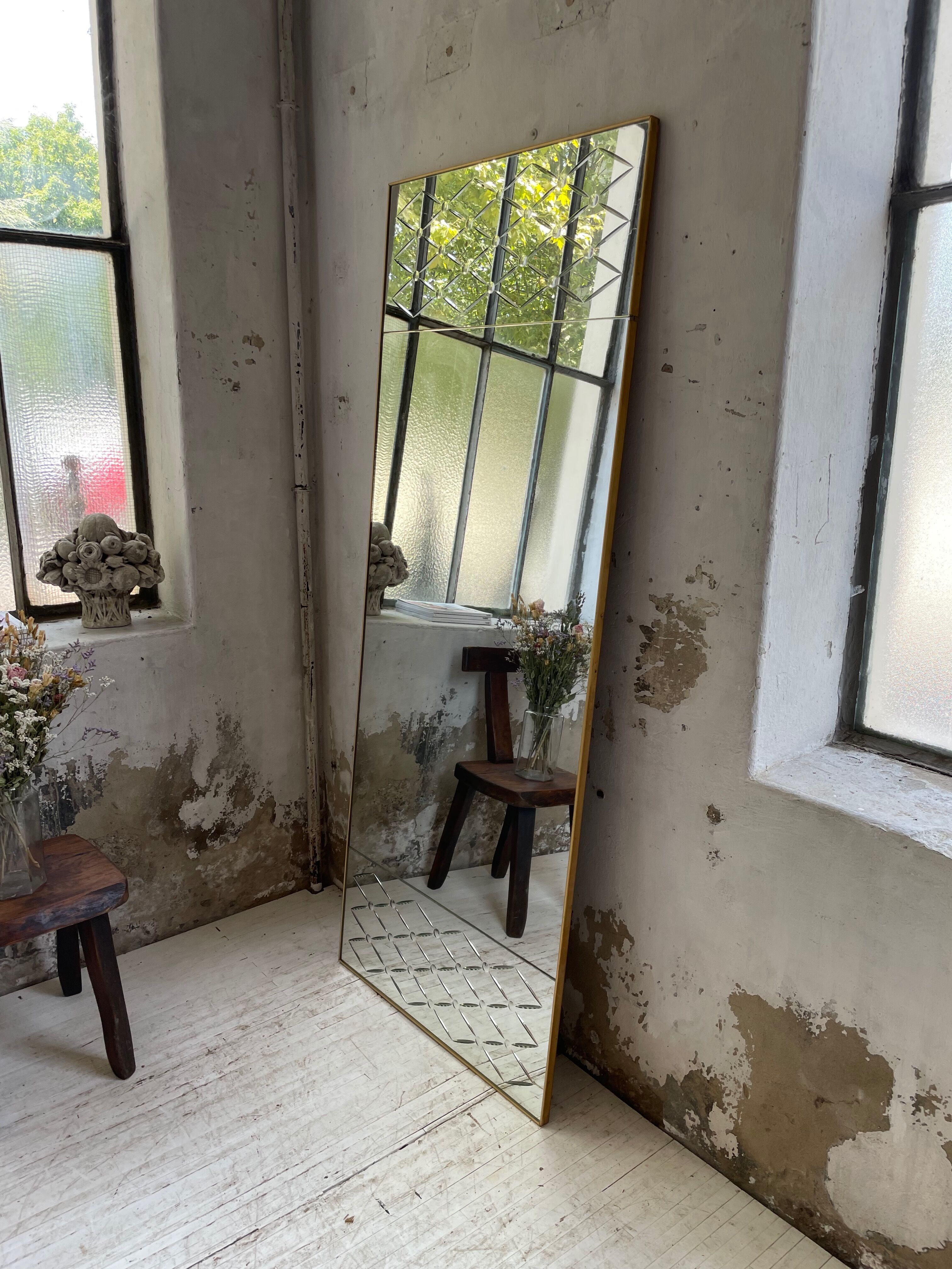 Italian engraved bistro mirror 60s XL