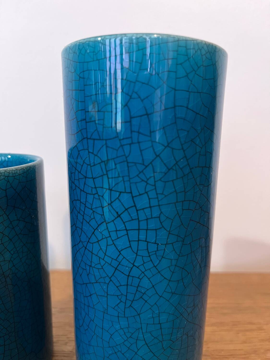 Paire de vases céramique turquoise style Lachenal