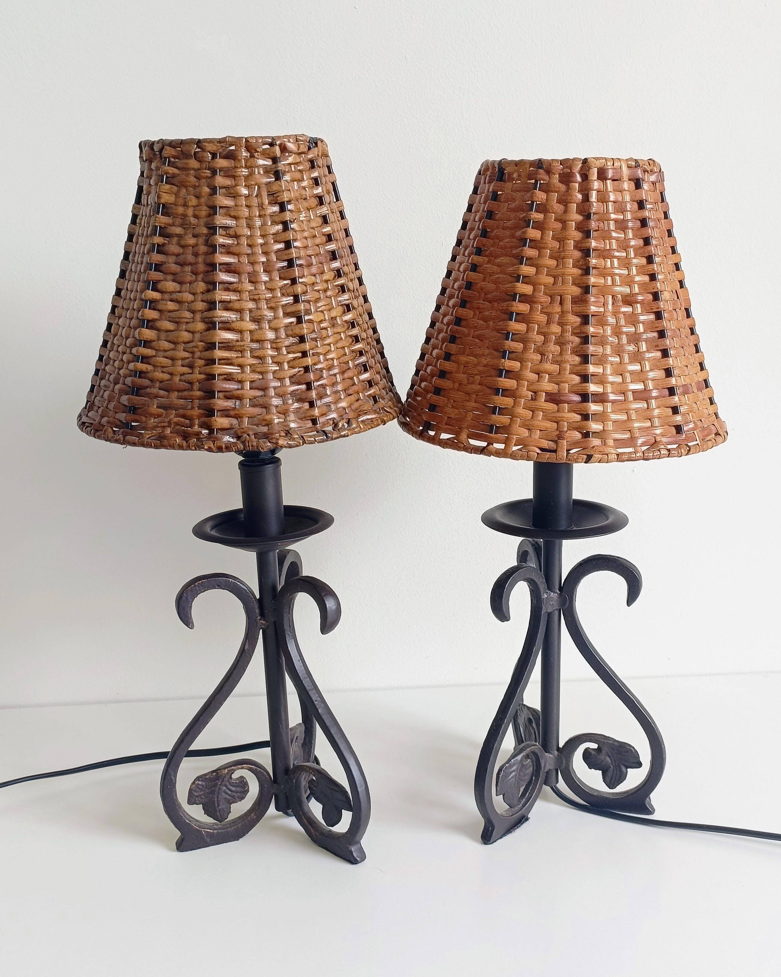 Mid-20th Century Spanish Hand-Forged Wrought Iron Table Lamps