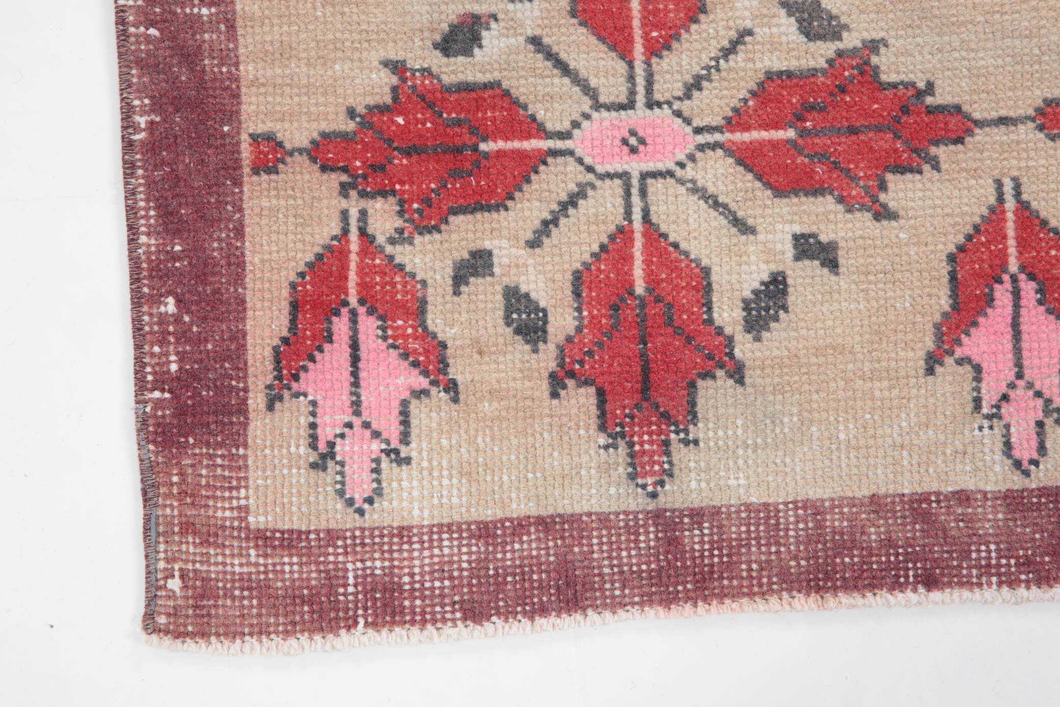 4x8 Star Pattern Burgundy Turkish Vintage Rug, 140x237Cm