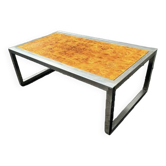 Table basse vintage en chrome et bois, années 1970