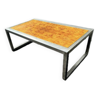 Vintage chrome and wood coffee table, 1970s
