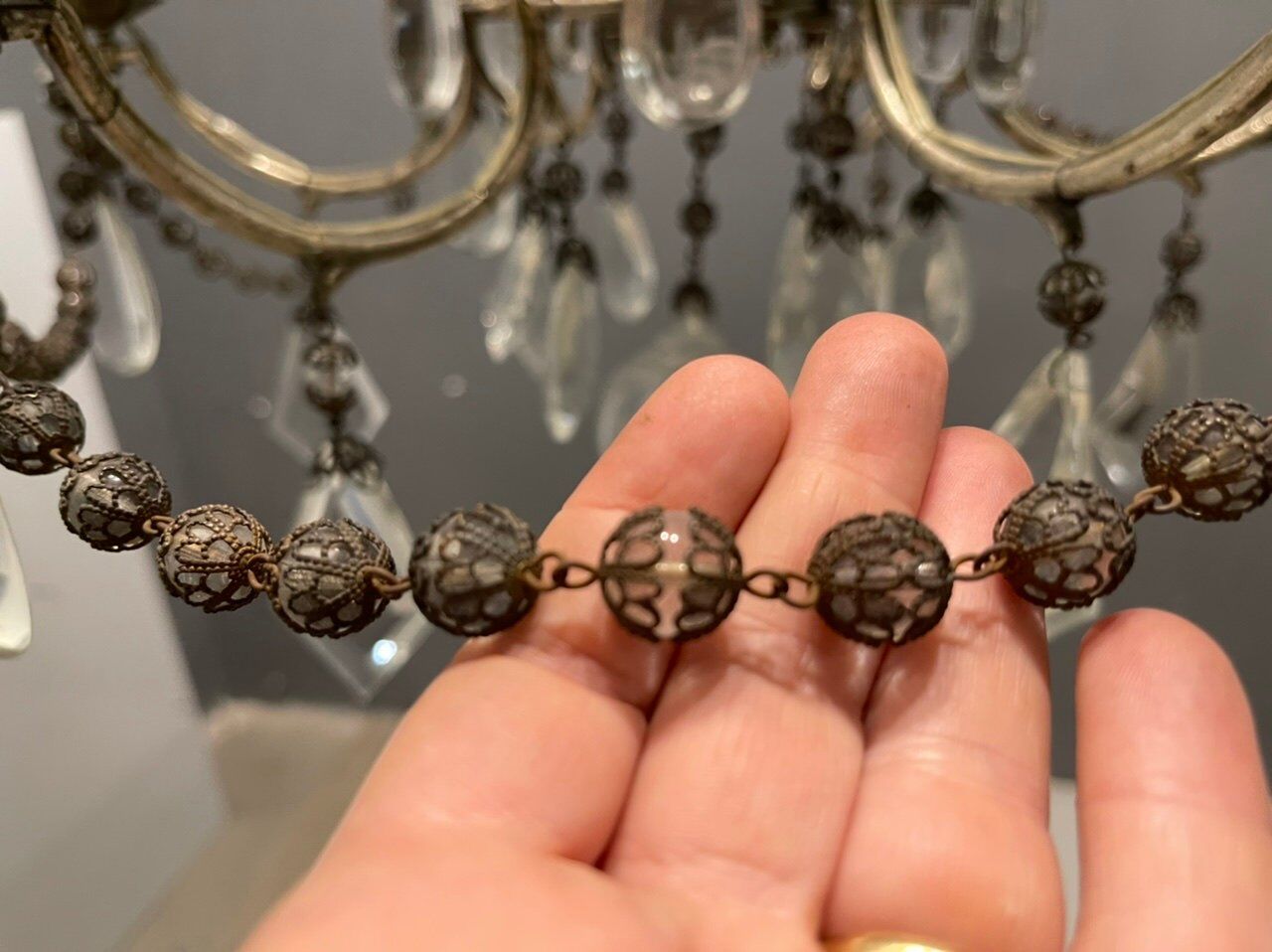 Antique Italian Silver Crystal Chandelier, 1940s