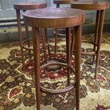 4 vintage Baumann bar stools in varnished beech - 1950s/1960s