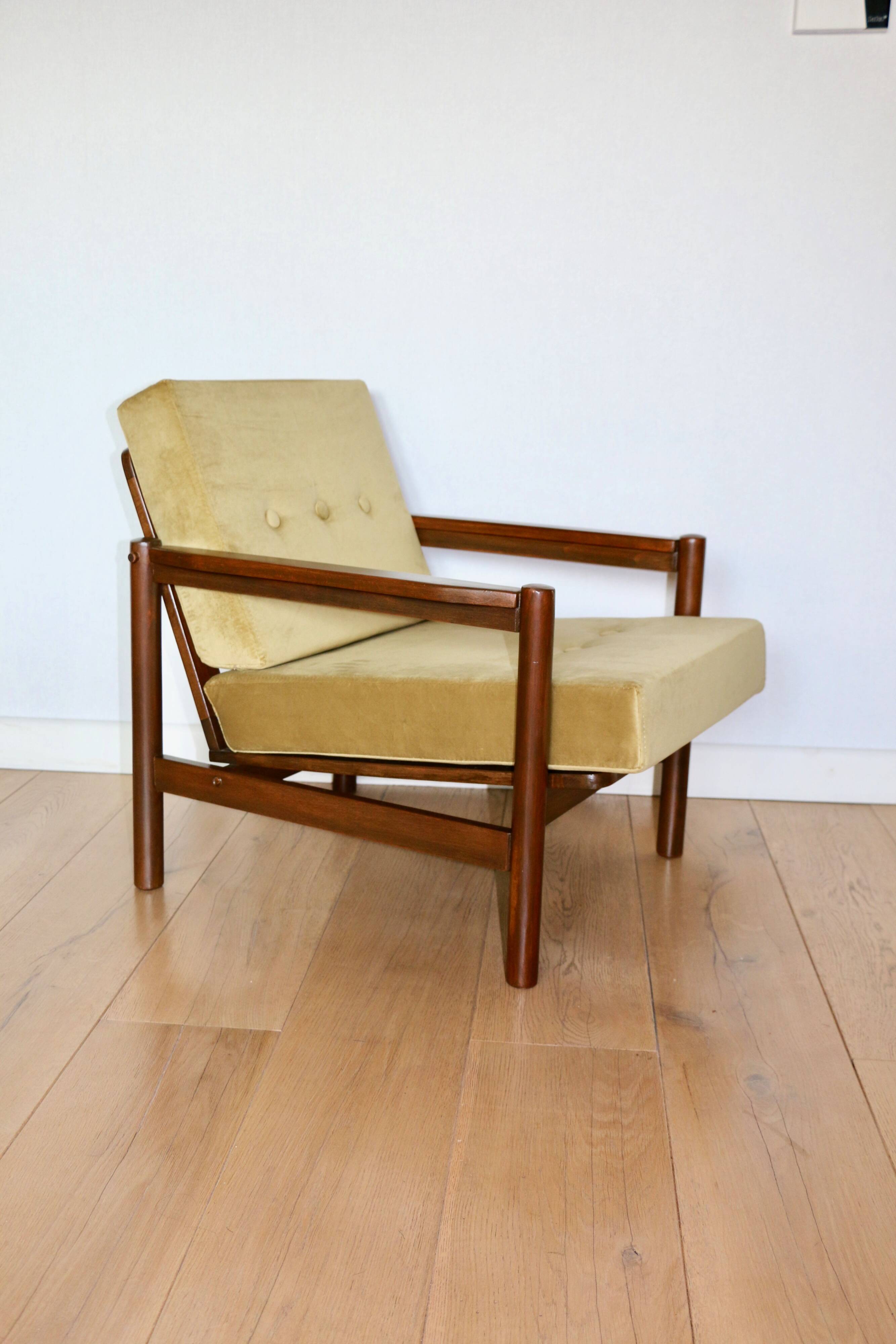 Fauteuil Vintage en Velours Olive, Années 70