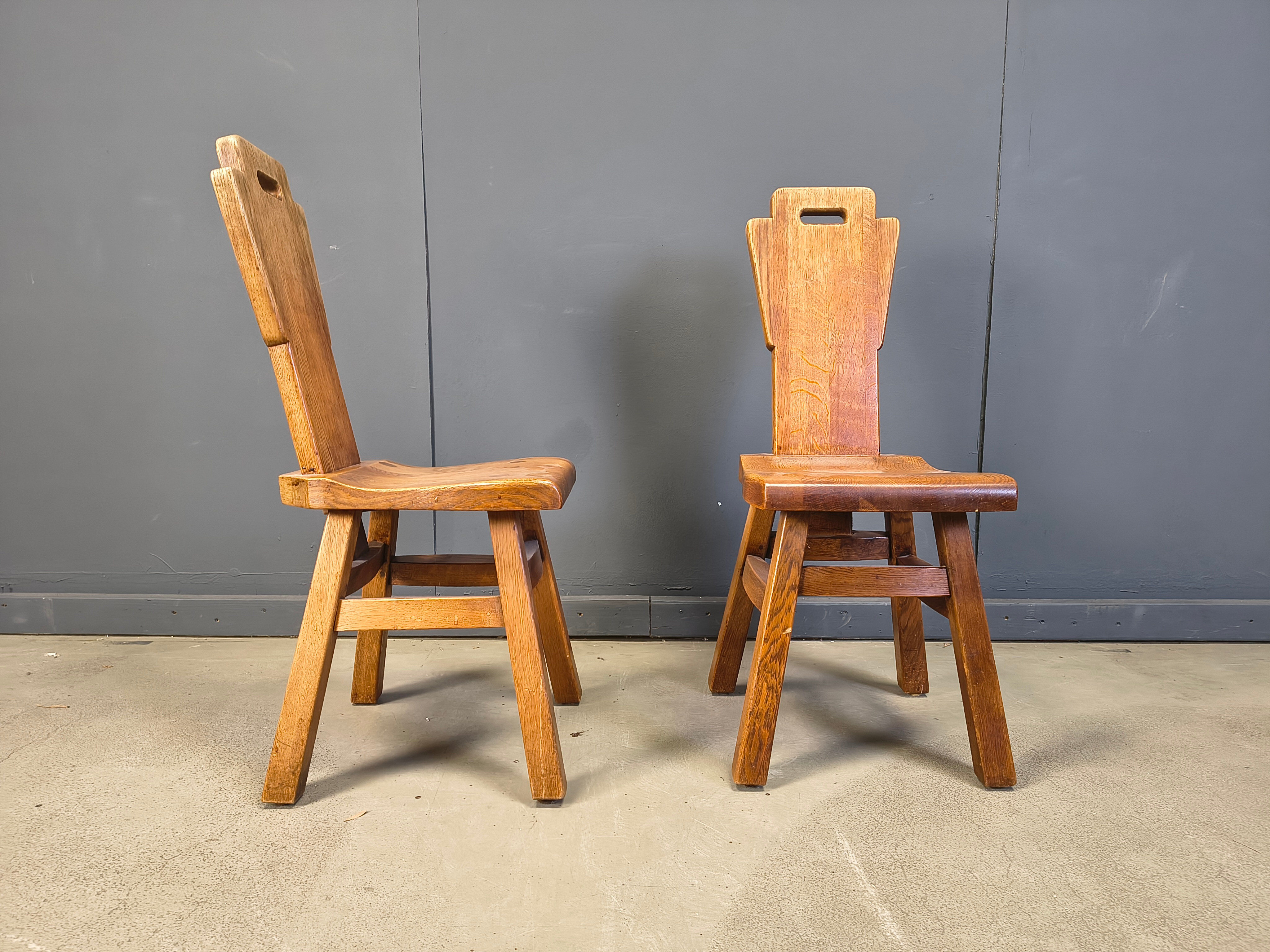 Vintage oak brutalist chairs, 1970s set of 4