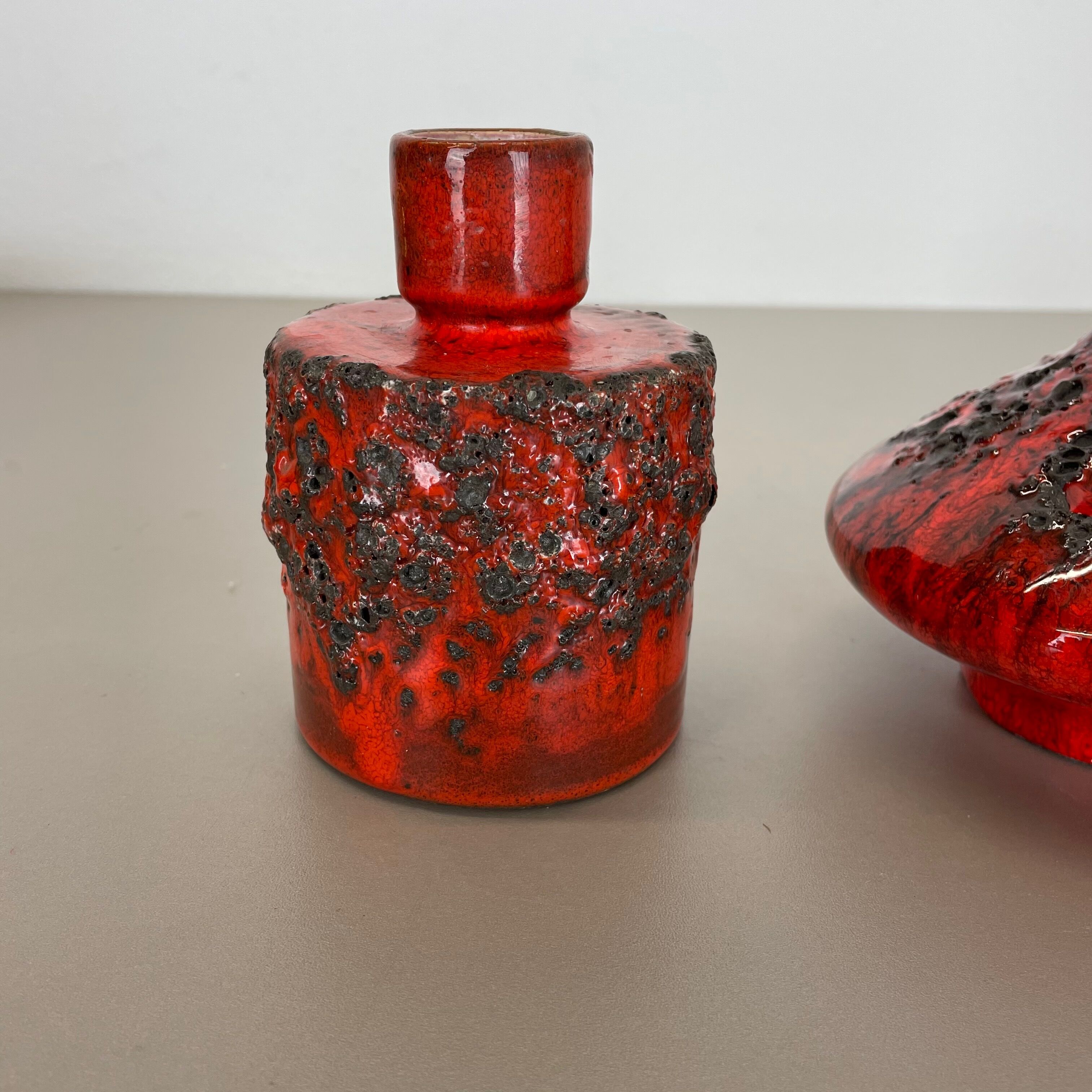 Ensemble de 3 vases en poterie céramique rouge noir Otto Keramik Allemagne 1970
