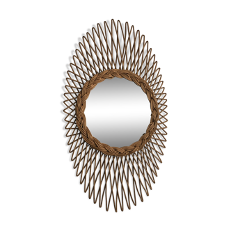 Miroir soleil rotin ovale vintage 1960 52 x 30 cm