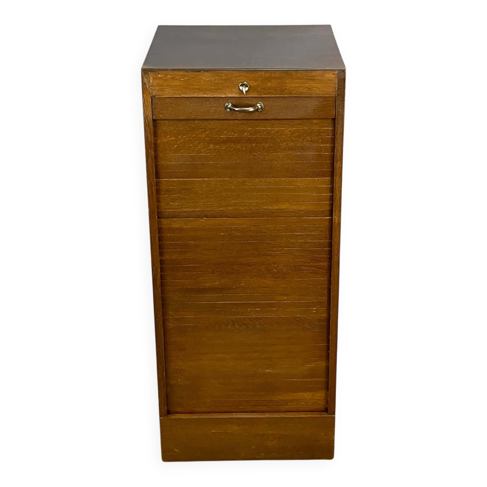 Roller shutter cabinet, dark oak, 1950s