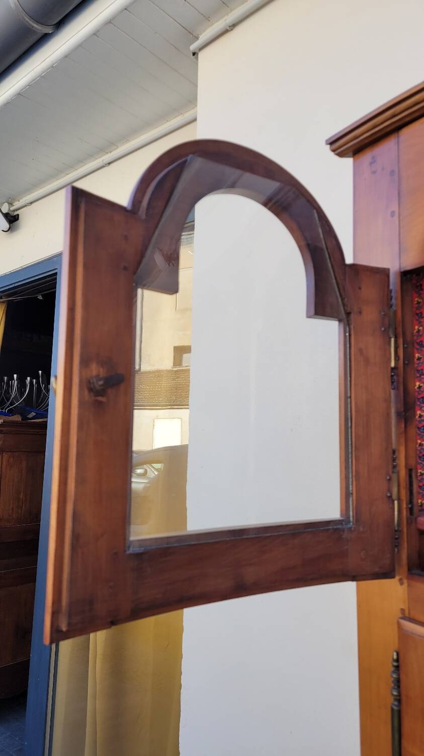 Corner glazed corner cabinet in old cherry wood 1900s
