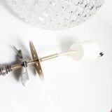 1960s Holophane Ball Pendant Chandelier, Thick Glass, 30 cm, and Vintage Brass