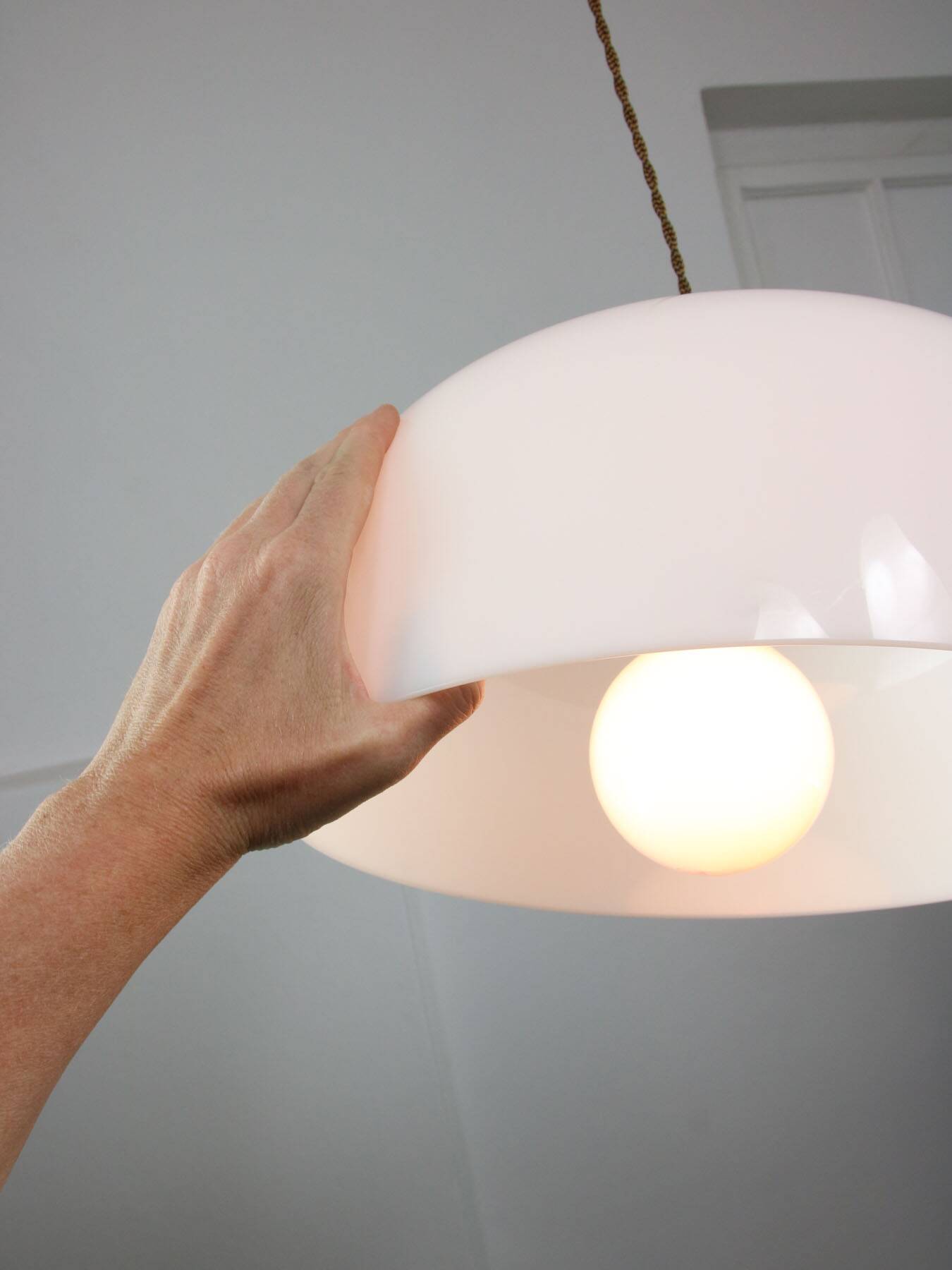 Space Age White Pendant Lamp from Guzzini, 1960s