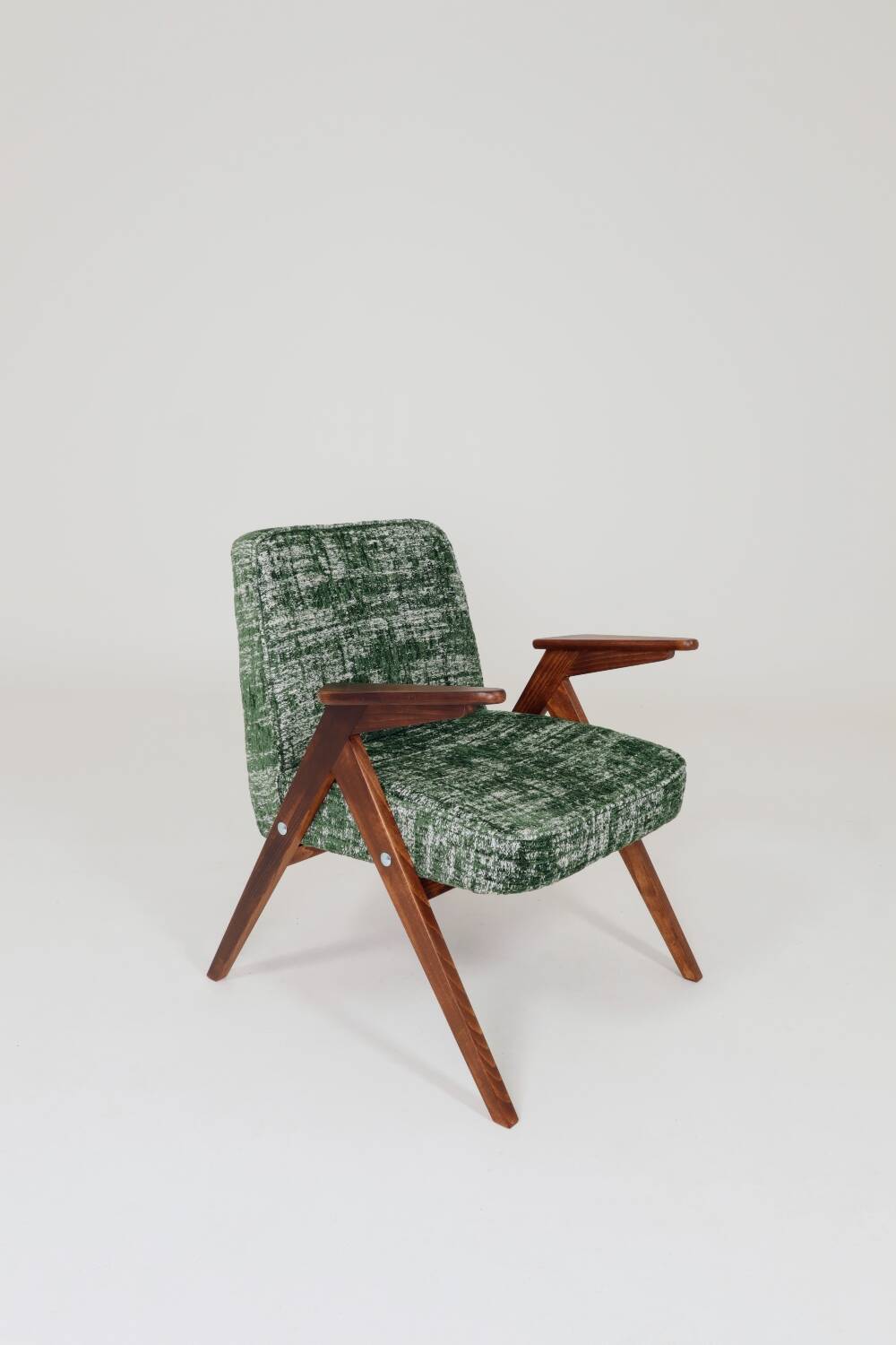 Fauteuil lounge scandinave vert, tissu d'ameublement bohème mélangé