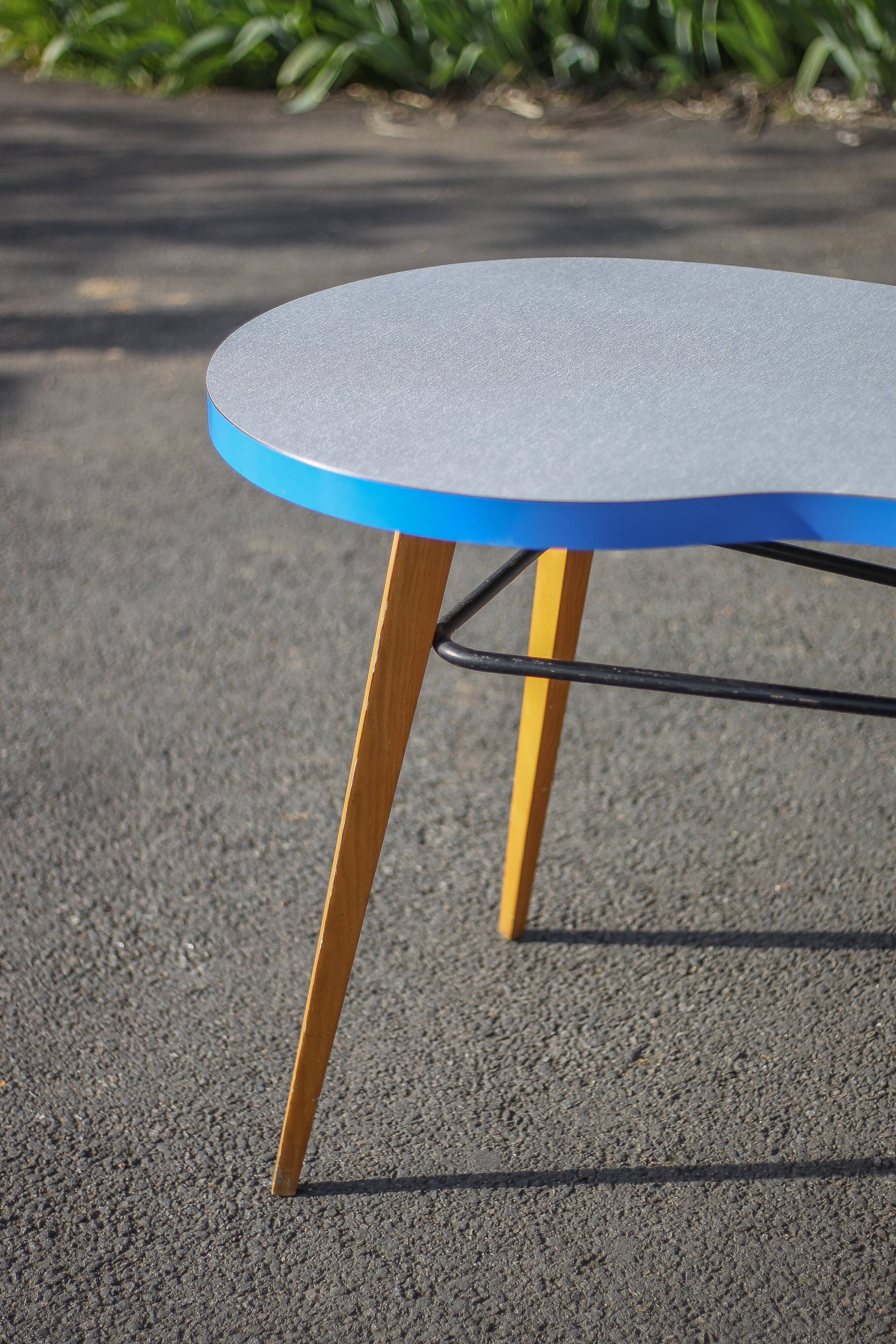 Formica bean table and compass feet, office table, side table, vintage table, 60's