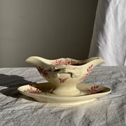 Saucier ancienne en faïence rose de Badonviller modèle Jasmin