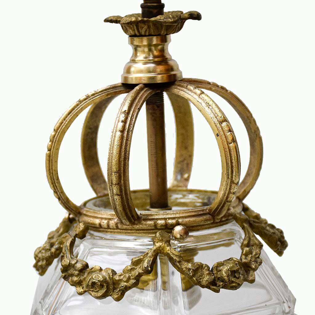 Lantern conical gilded beveled faceted glass old white XIXth
