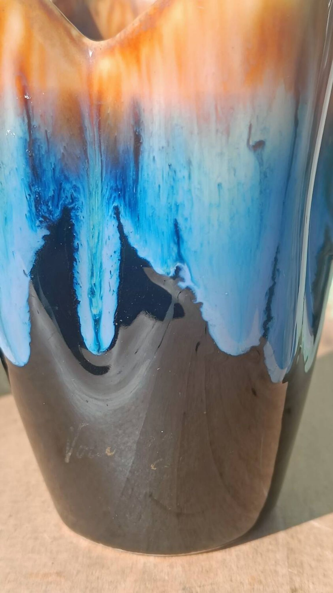 "Pair of vintage glazed ceramic vases – blue flamed glaze – ann"