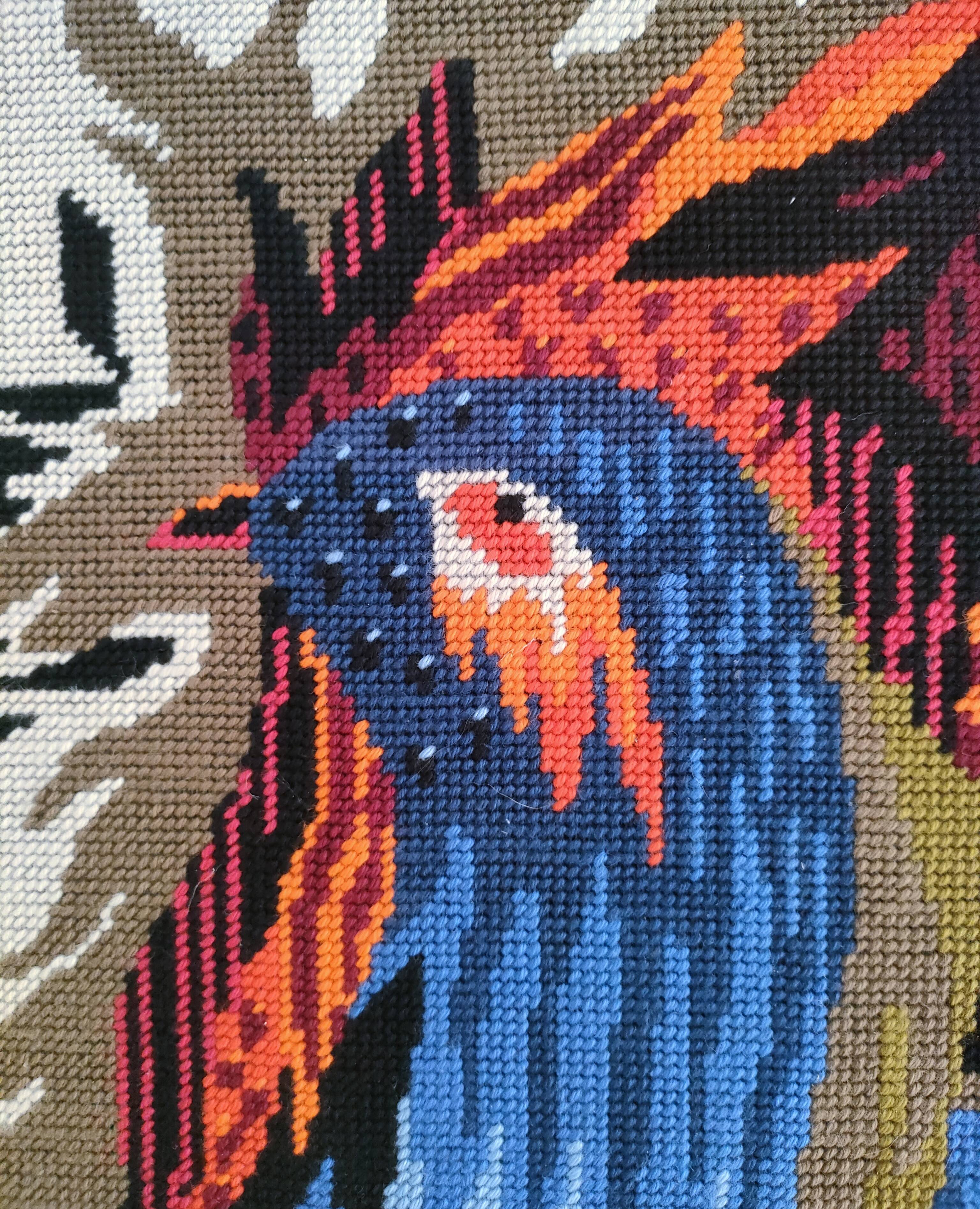 handmade "Aurore" rooster tapestry from the 1970s