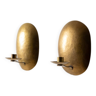 Mid century brass oval wall candelabra, set of 2, Sweden, 1950s