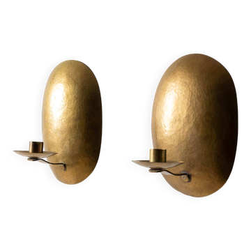 Mid century brass oval wall candelabra, set of 2, Sweden, 1950s