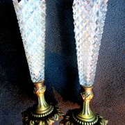 Duo of crystal vases Baccarat Le Creusot, carnation holder, bronze foot
