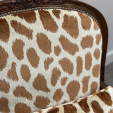 Pair of Louis XV style armchairs in giraffe velvet upholstery, France, 1950s