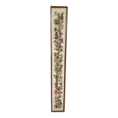 Framed dutch embroidery depicting grapevine with grapes, wine bottles and baskets
