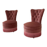 Paire de fauteuils en velours rose