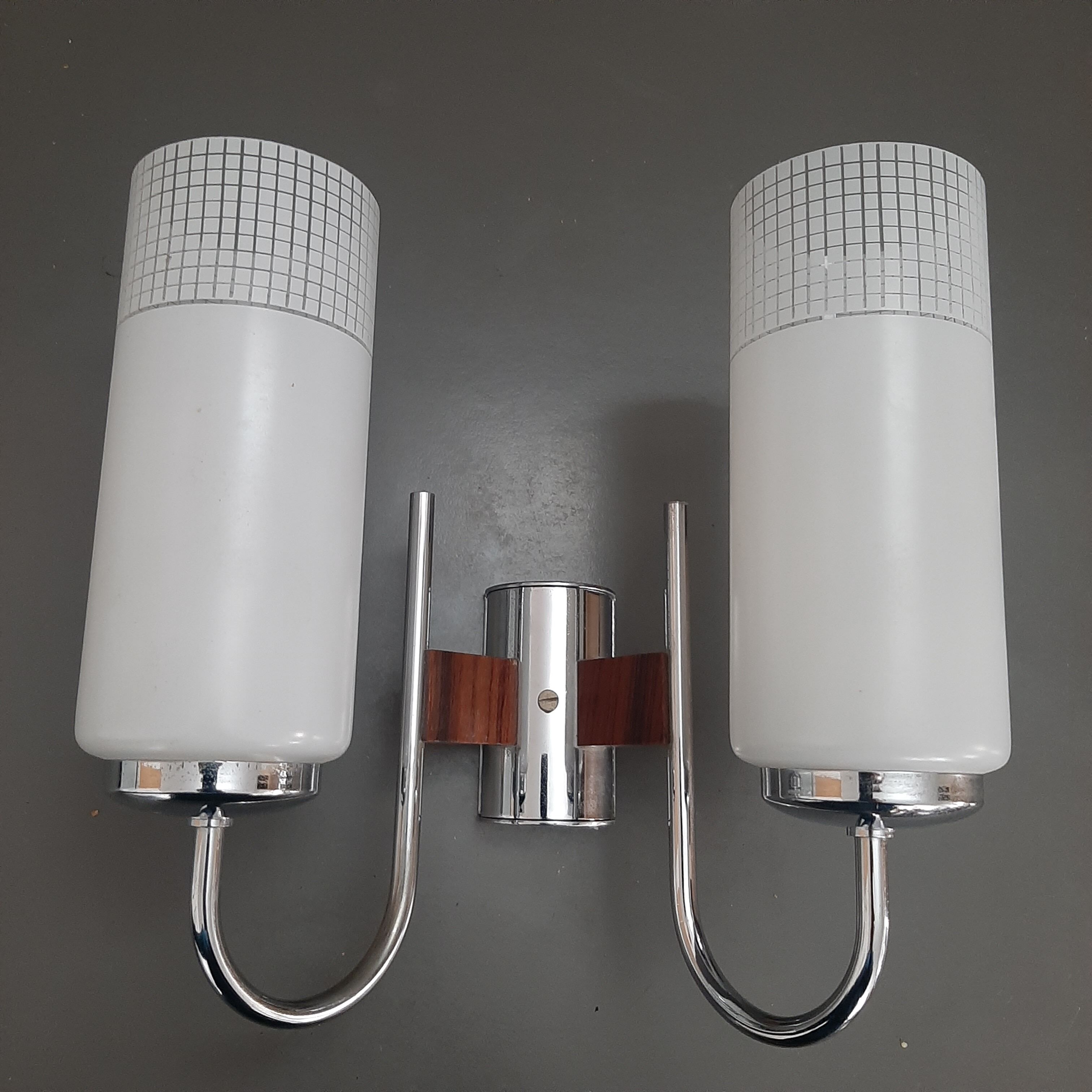 Double chrome and scandinavian teak wall lamp 50s