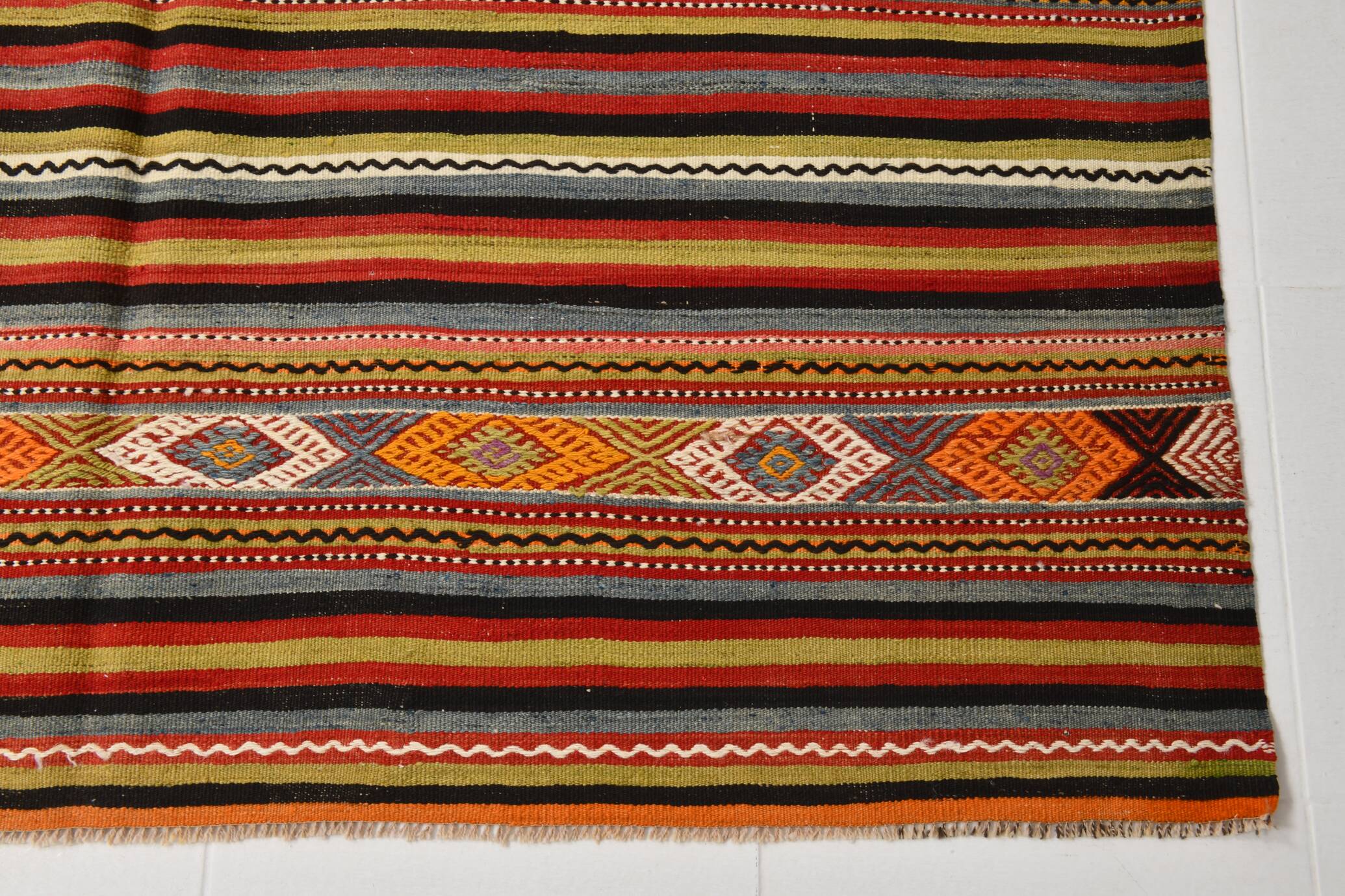 6x8 Red Blue Striped Vintage Kilim Rug  173x243Cm SK 33439