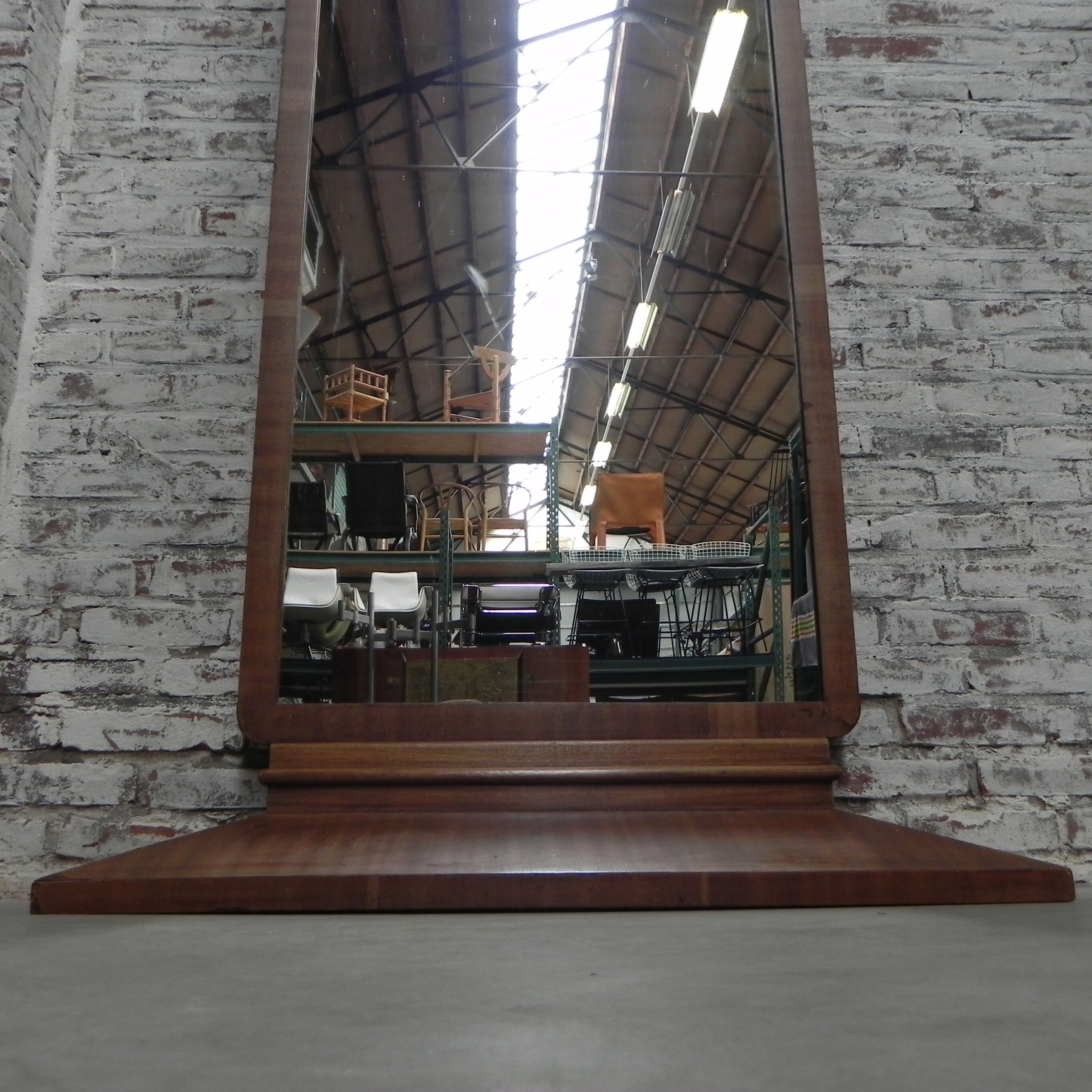 Standing art deco mirror in mahogany frame