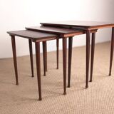 Three Danish nesting tables in rosewood by Mobelintersia 1960.