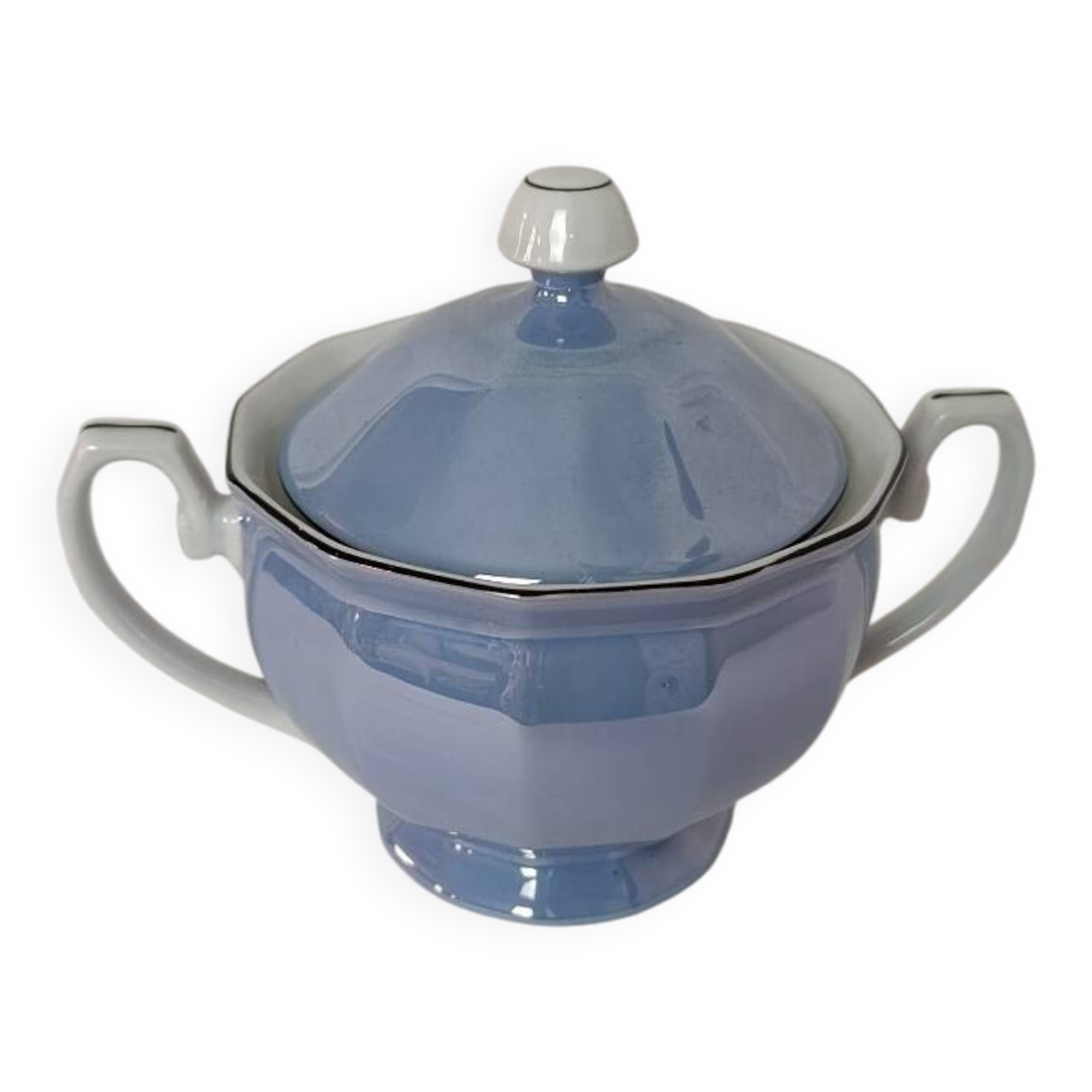 Blue sugar bowl, 1920s, lustrous porcelain.