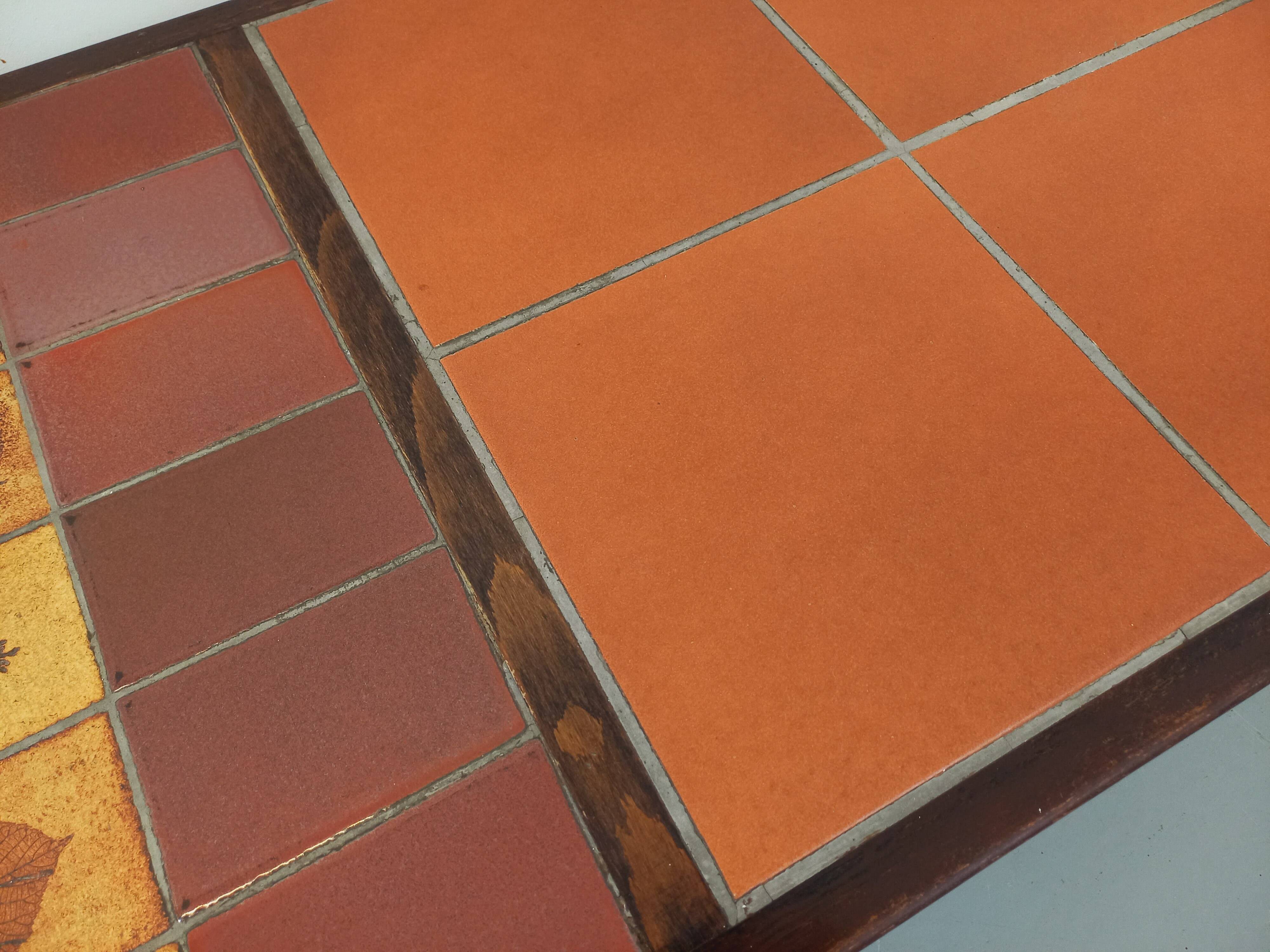 Vintage Roger Capron coffee table in dark wood and Vallauris ceramic from the 60s 70s