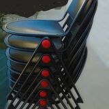 7 quality conference chairs in black metal, stackable and attachable