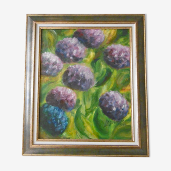 Nature morte - bouquet d'hortensias - peinture huile sur toile