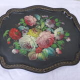 Bohemian and folk this metal tray painted with multicoloured flowers painted hand, russian vintage