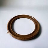 Old round wall mirror in solid wood - 51 cm