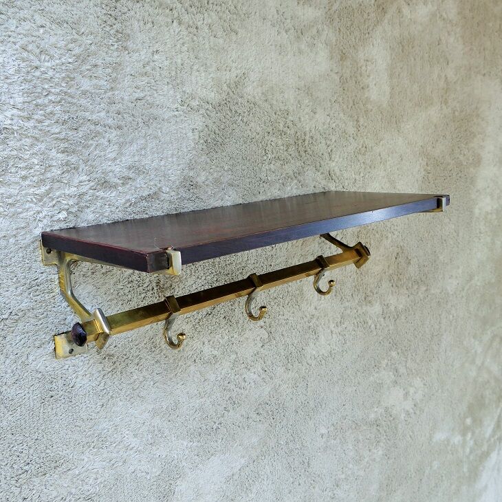 Brass and rosewood cloakroom coat rack