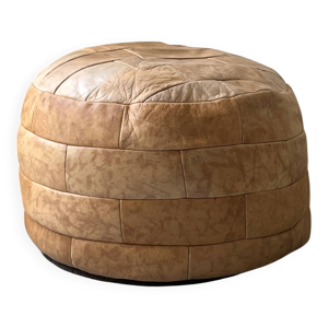 Pouf patchwork de cuir - cognac