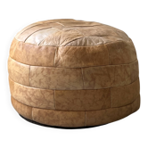 Pouf patchwork of natural cognac leather by De Sede, design 1970.