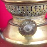 Vintage Brass Oil Lantern with Decorative Base and Clear Glass Funnel Stamped LB Marque Delay 4399
