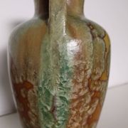 Vase en céramique à émail cristallisé irisé, deux anses, pièce décorative