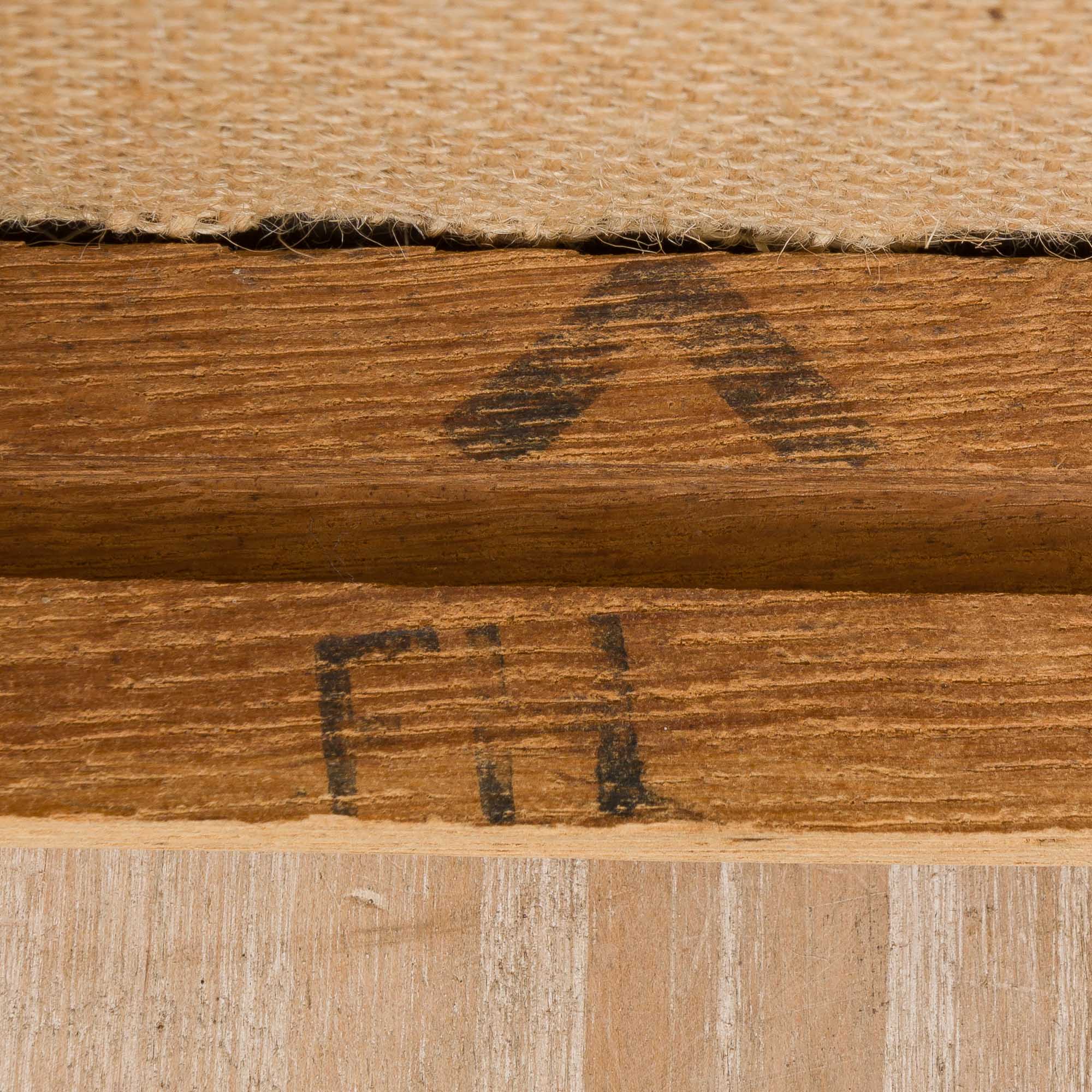 Set Of 6 Mid Century oak dining chairs by Fritz Hansen, natural wool upholstery, 1950s